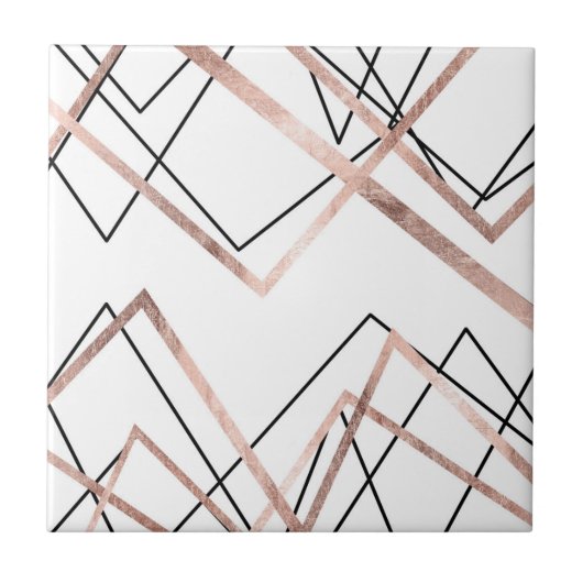 Roos Gold White lineaire driehoek Abstract patroon Tegeltje (Voorkant)