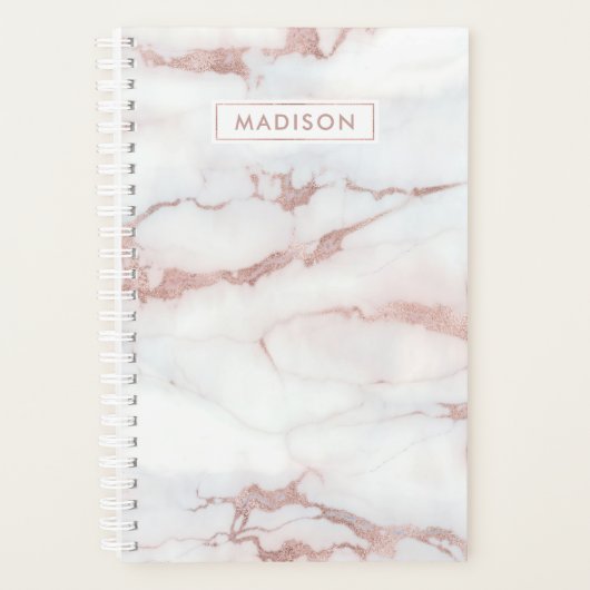 Roos Gold White Marble Aangepaste naam Planner (Voorkant)