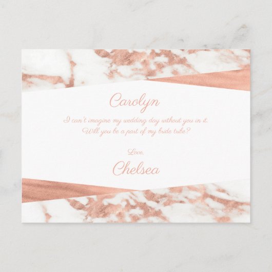 Roos Gold White Marble Bridesmaid Voorstel Uitnodiging Briefkaart (Achterkant)