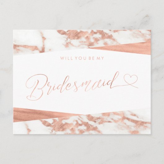 Roos Gold White Marble Bridesmaid Voorstel Uitnodiging Briefkaart (Voorkant)