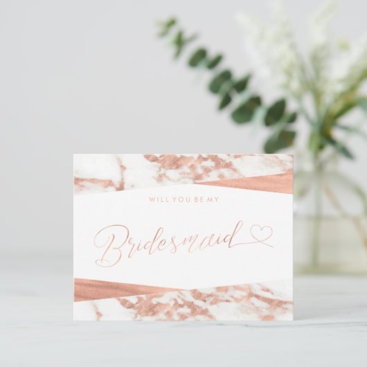 Roos Gold White Marble Bridesmaid Voorstel Uitnodiging Briefkaart (Staand voorkant)