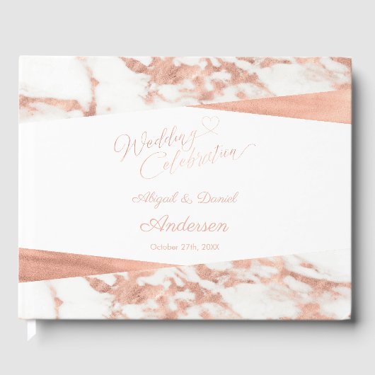 Roos Gold White Marble Custom Wedding Gastenboek (Voorkant)