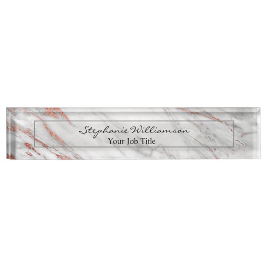 Roos Gold & White marble Elegant Modern Naambordje (Voorkant)