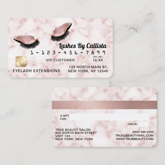 Roos Gold White Marble Glitter Lashes Credit Visitekaartje (Voorkant / Achterkant)