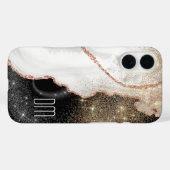 Roos Gold White Marble Glitter Monogram Case-Mate iPhone Case (Achterkant (horizontaal))