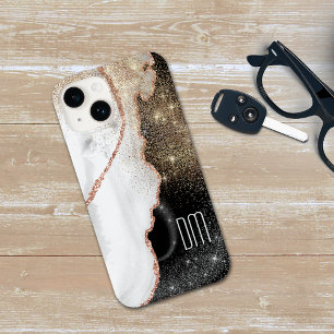 Roos Gold White marble Glitter Monogram Hoesje-Mat Case-Mate iPhone 14 Hoesje