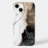 Roos Gold White marble Glitter Monogram Hoesje-Mat Case-Mate iPhone Case (Achterkant)