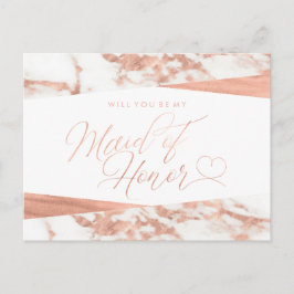Roos Gold White Marble Maid of Honor Voorstel Uitnodiging Briefkaart