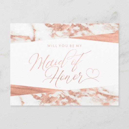 Roos Gold White Marble Maid of Honor Voorstel Uitnodiging Briefkaart (Voorkant)
