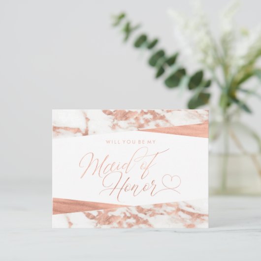 Roos Gold White Marble Maid of Honor Voorstel Uitnodiging Briefkaart (Staand voorkant)