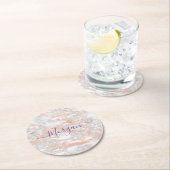 Roos Gold & White Marble, Paarse Script Name Ronde Kartonnen Onderzetter (Insitu)