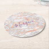 Roos Gold & White Marble, Paarse Script Name Ronde Kartonnen Onderzetter (Gebogen)