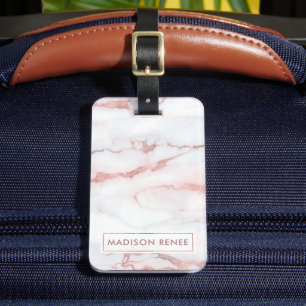 Roos Gold White Marble Persoonlijke benaming Bagagelabel