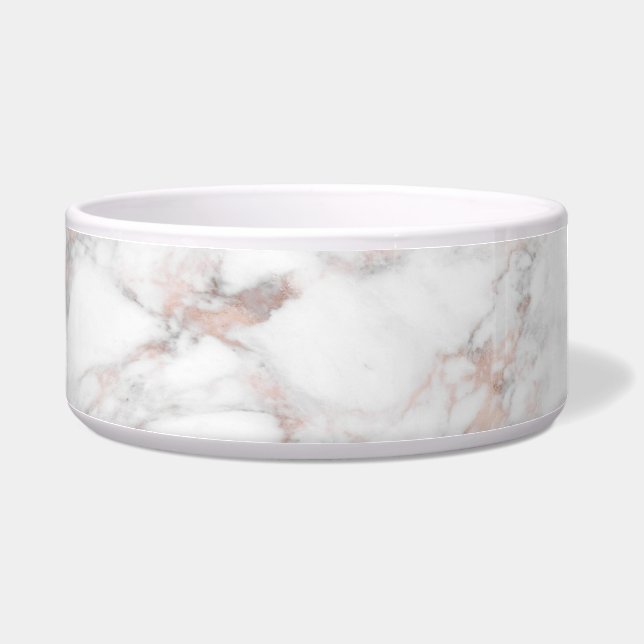 Roos Gold White Marble Trendy Sjabloon Elegant Voerbakje (Links)