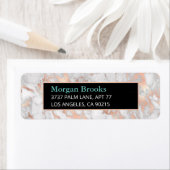 Roos Gold White Marble, zwart & Blauwgroen Etiket (Insitu)