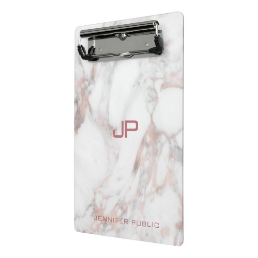 Roos Gold White marmer Modern Monogram Elegant Mini Klembord (Angled2)