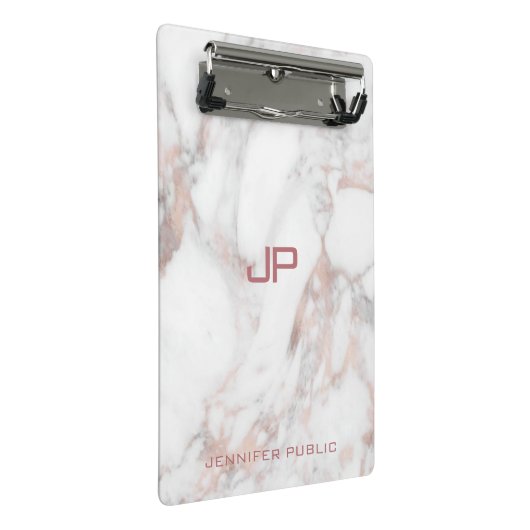 Roos Gold White marmer Modern Monogram Elegant Mini Klembord (Schuin)