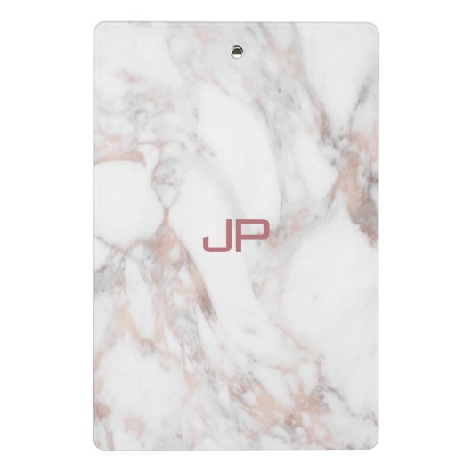 Roos Gold White marmer Modern Monogram Elegant Mini Klembord (Achterkant)