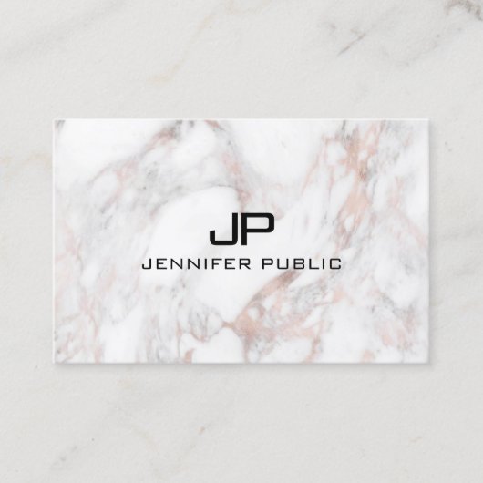 Roos Gold White marmer Modern Monogram Elegant Visitekaartje (Voorkant)