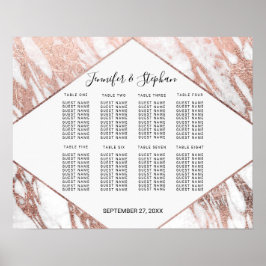 Roos Gold White Modern Marble Seating Chart Poster