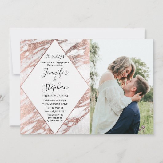 Roos Gold White Modern Marble Verloving Kaart (Voorkant)