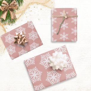 Roos Gold & White Snowflakes Patroon kerst Inpakpapier Vel