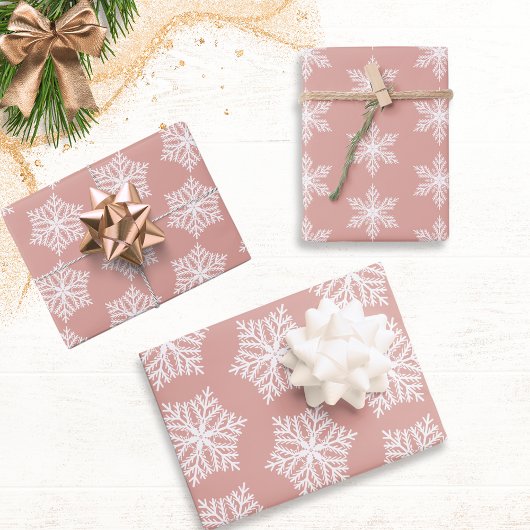 Roos Gold & White Snowflakes Patroon kerst Inpakpapier Vel