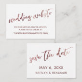 Roos Gold White Wedding Website Sla de datumkaart Informatiekaartje (Voorkant / Achterkant)