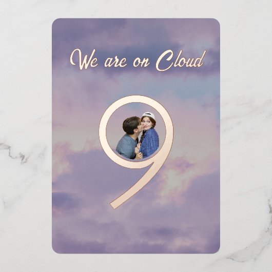 roos Gold Wij zijn op Cloud 9 Photo Couple Shower Folie Uitnodiging (Voorkant)