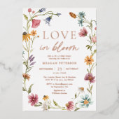 Roos Gold Wildflower Love in Bloom Vrijgezellenfee Folie Uitnodiging (Voorkant)