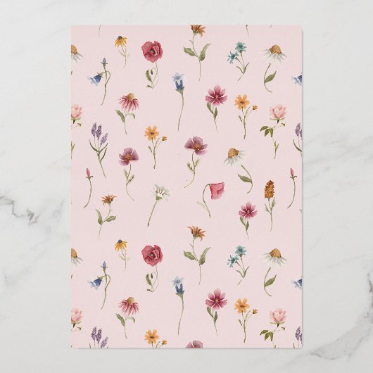 Roos Gold Wildflower Love in Bloom Vrijgezellenfee Folie Uitnodiging (Achterkant)