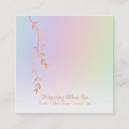*~* Roos Gold Willow Tree Branch Pastel Regenboog Vierkante Visitekaartje