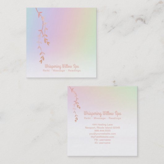 *~* Roos Gold Willow Tree Branch Pastel Regenboog Vierkante Visitekaartje (Voorkant / Achterkant)