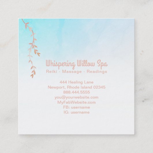 *~* Roos Gold Willow Tree Branch Rainbow Pastel Vierkante Visitekaartje (Achterkant)