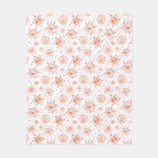 Roos Gold Winter Snowflakes op wit Fleece Deken (Voorkant)
