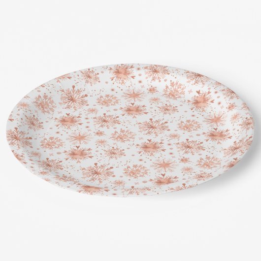 Roos Gold Winter Snowflakes op wit Papieren Bordje (Gekanteld)