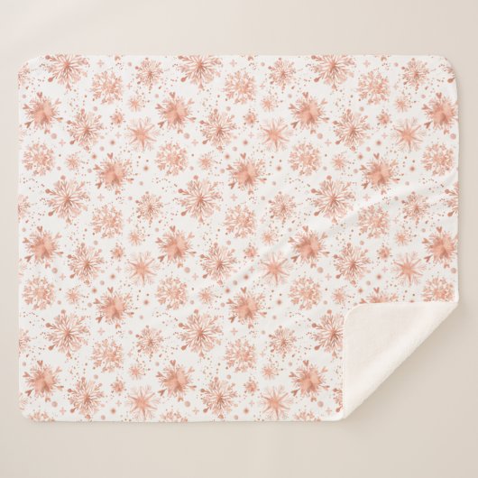 Roos Gold Winter Snowflakes op wit Sherpa Deken (Voorkant (horizontaal))