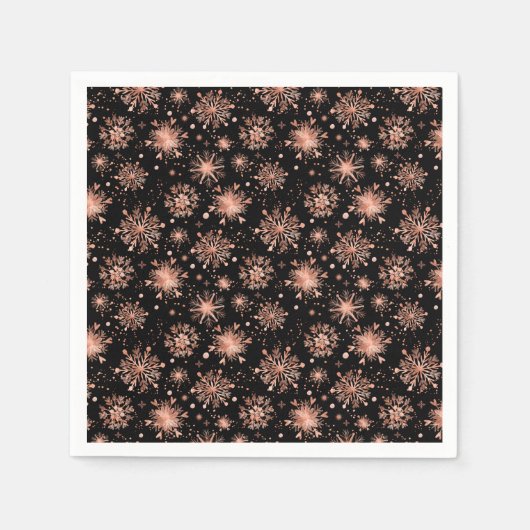 Roos Gold Winter Snowflakes op zwart Servet (Voorkant)