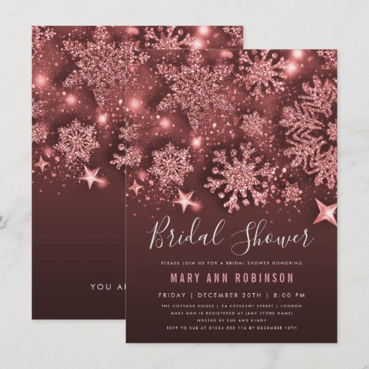 Roos Gold Winter Vrijgezellenfeest Glitter & Stars Kaart (Voorkant / Achterkant)