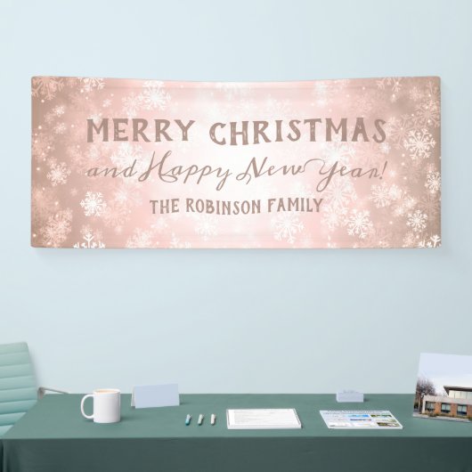 Roos Gold Winter Wonder met prettige kerstdagen Spandoek (Beurs)