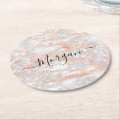 Roos Gold & witte marmer, zwarte scriptnaam Ronde Kartonnen Onderzetter (Gebogen)