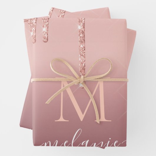 Roos Gold Wrapping Paper Sheets Aangepaste letter  (In situ)