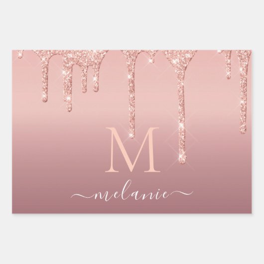 Roos Gold Wrapping Paper Sheets Aangepaste letter  (Voorkant)