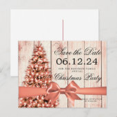 Roos Gold Xmas Holiday Save Date | Boom en lint Aankondigingskaart (Voorkant / Achterkant)