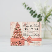 Roos Gold Xmas Holiday Save Date | Boom en lint Aankondigingskaart (Staand voorkant)