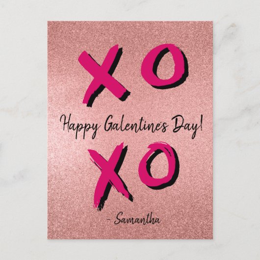 Roos Gold XOXO gepersonaliseerde Happy Galentine's Feestdagenkaart (Voorkant)