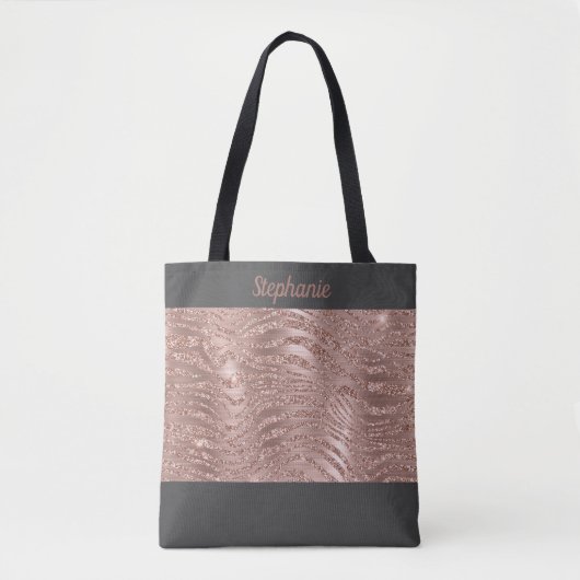 Roos Gold Zebra Afdrukken Monogram grijs briefje Tote Bag (Voorkant)