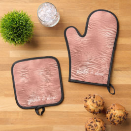 Roos Gold Zebra Animal Print Ovenwant & Pannenlap Set