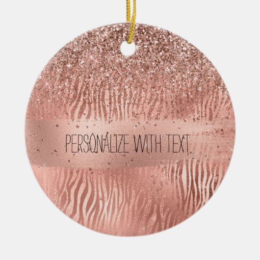 Roos Gold Zebra Print Sparkle Keramisch Ornament (Voorkant)