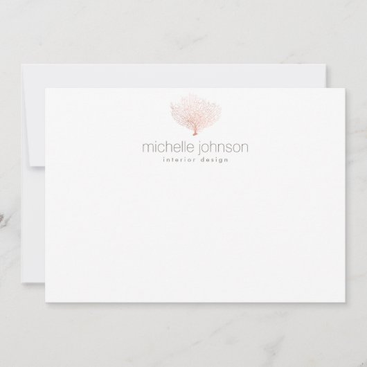 Roos Gold Zee Fan Coral Flat Notecard Notitiekaartje (Voorkant)